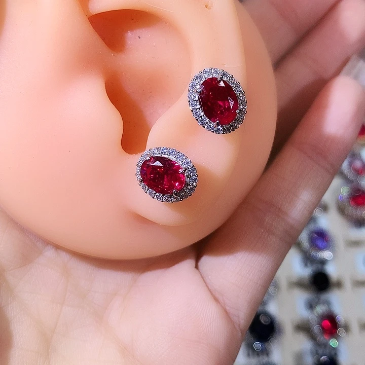 银S925镶嵌耳饰红宝石白68