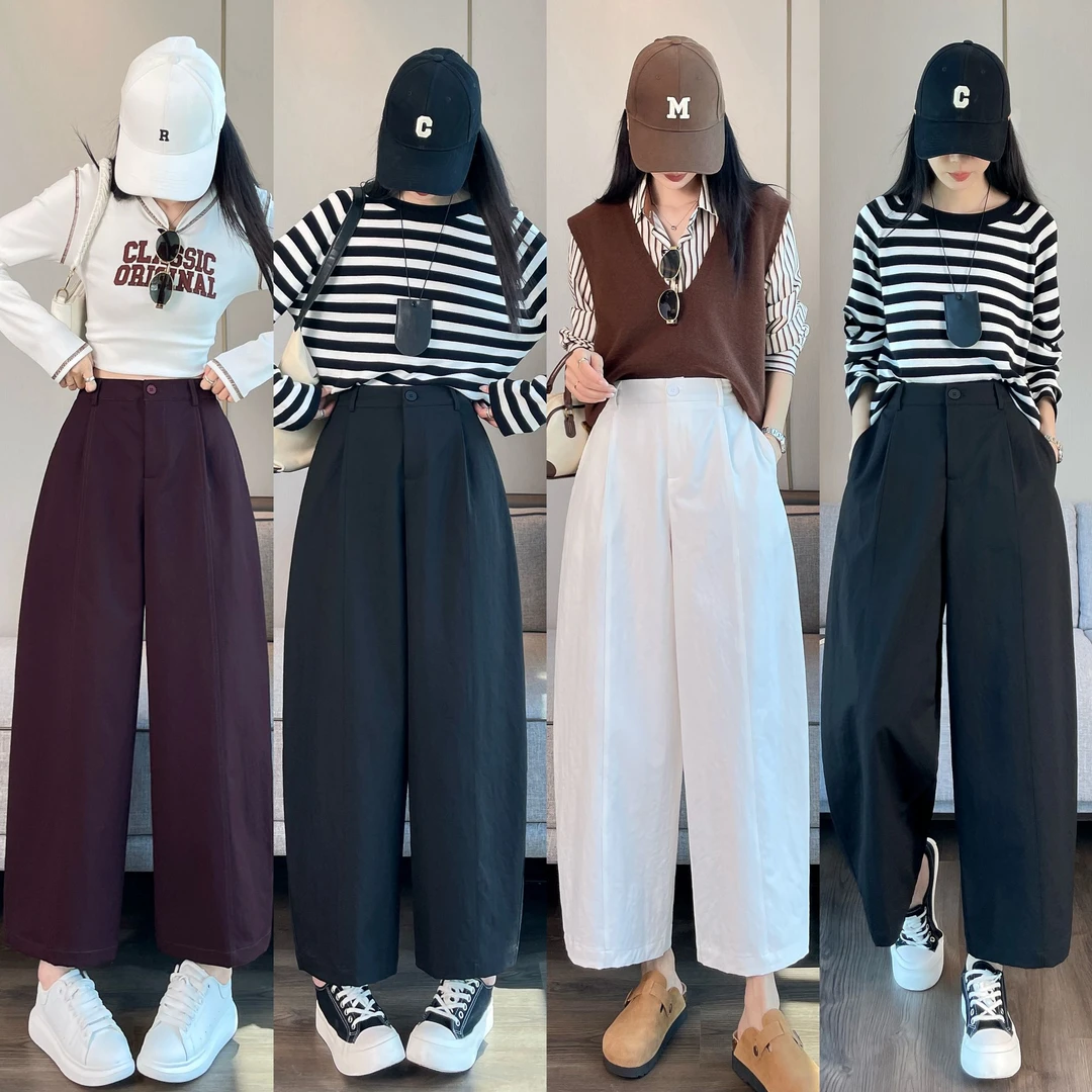 2025秋款胯大腿粗时尚百搭显瘦休闲阔腿裤高腰九分气球裤子女