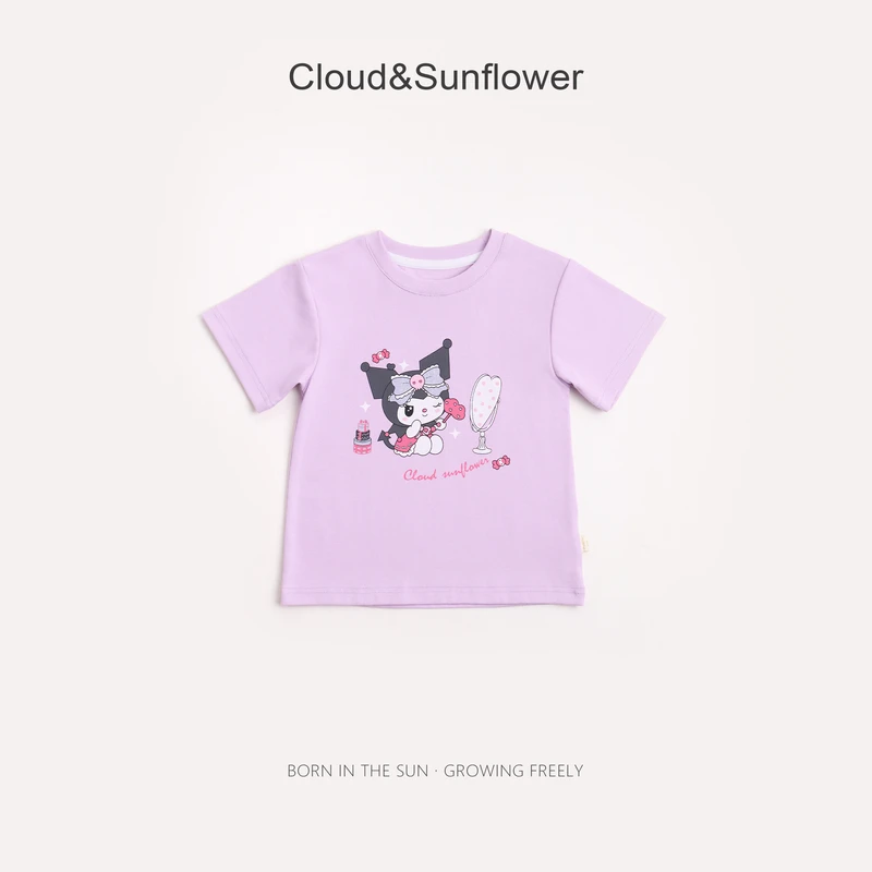 【云朵小葵】女童夏季卡通小猫蝴蝶结圆领休闲T恤991082