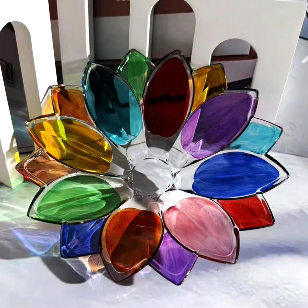 单只﹣轻奢人工手绘多角花瓣炫彩碟水果盘家用客厅高级感点心盘