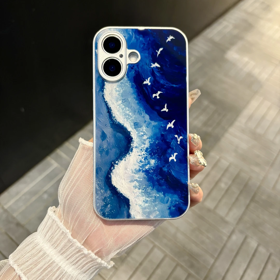 苹果/华为/oppo/vivo/小米飞翔的海鸥适用iPhone16肤感玻璃手机壳