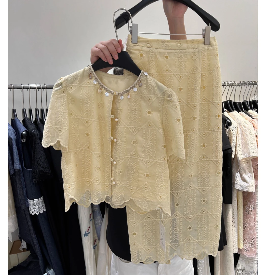 【四季青】高货小香风蕾丝套装裙女欧货刺绣今年流行半身裙两件套