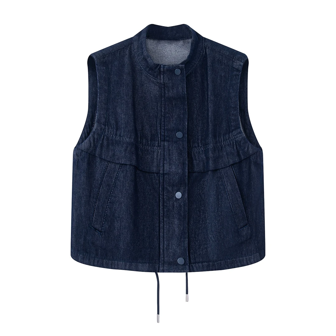 艾诺丝2025夏秋款百搭休闲复古潮流牛仔马甲外套上衣女15302