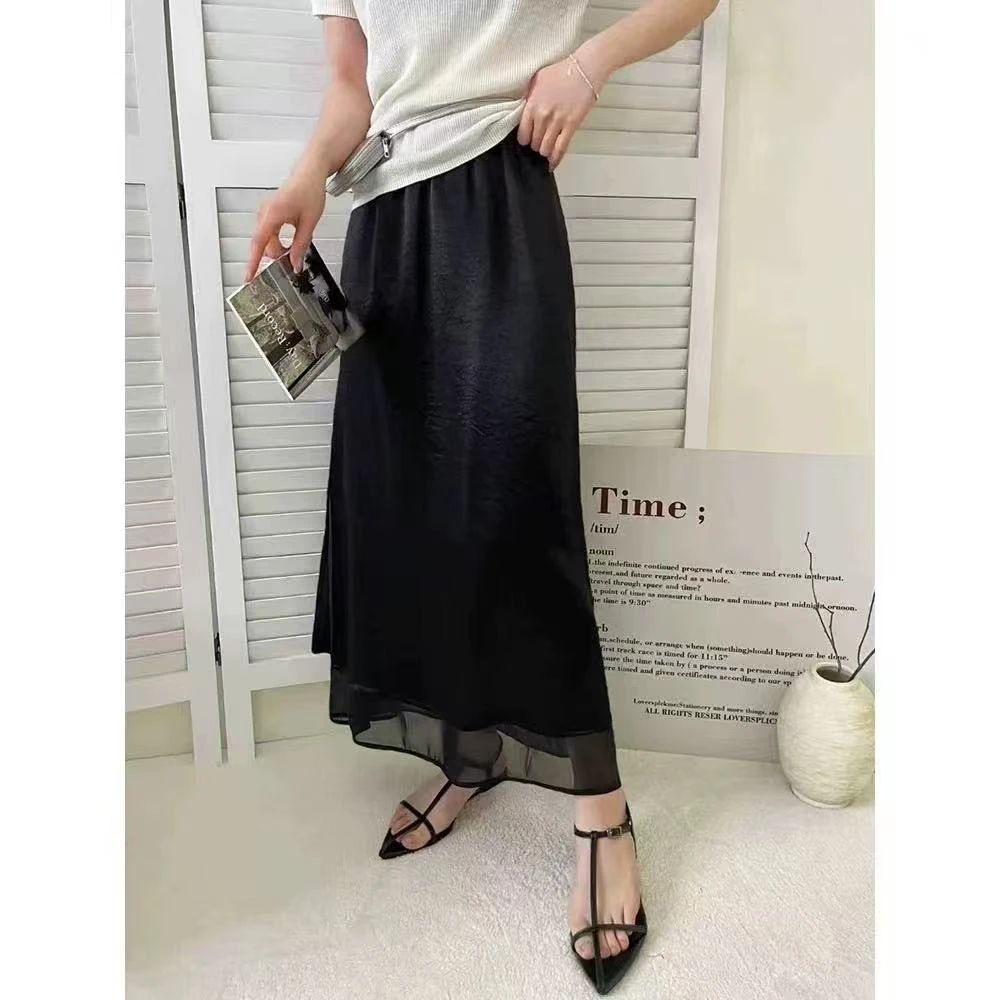 【运费险+侧开叉+2个裙长】醋酸缎面显瘦中长款A字裙双层半身裙女
