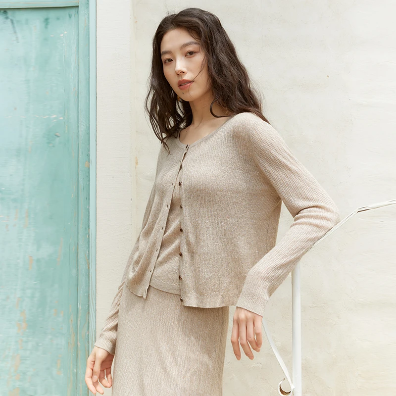 【洪陵】精纺丝麻羊绒高奢混纺开衫7581