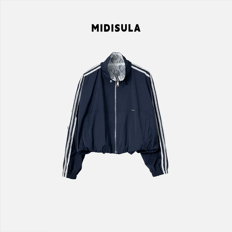 【H.MDSL】春季新款韩系时尚洋气重工条纹袖三杠拉链夹克外套#0149