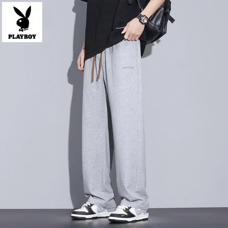 花花公子美式休闲裤男士2025秋季新款透气宽松阔腿直筒显高长卫裤