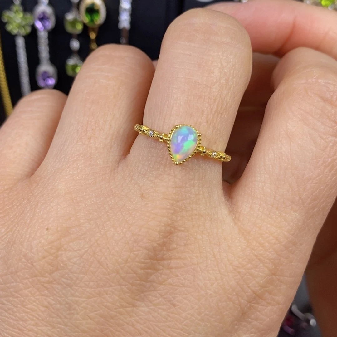 欧泊戒指银S925镶嵌4✖️6