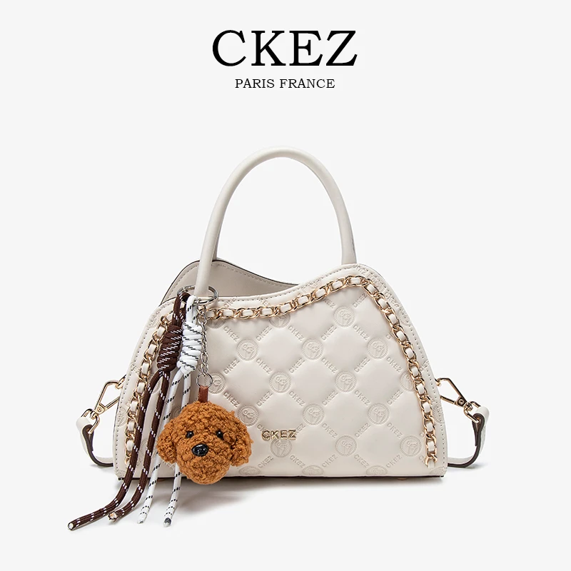 CKEZ/上新春夏轻奢礼物菱格手提小方包白色小香风手提单肩斜挎包