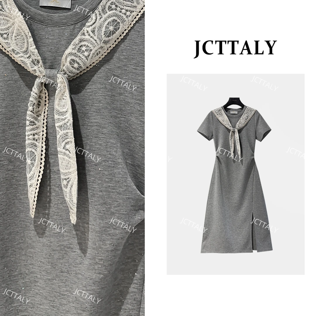 【Linda】【85】夏季大码连衣裙夏中长裙法式短袖斜襟拼接JC-A3745