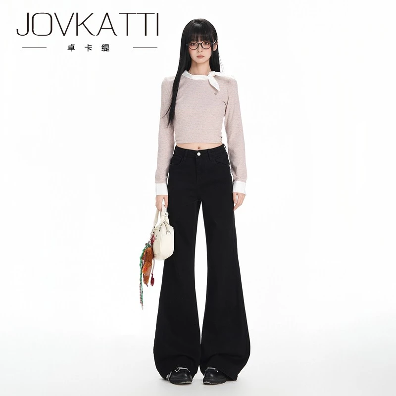 黑色微喇牛仔裤女加绒秋冬季高腰弹力不贴腿小个子喇叭裤子