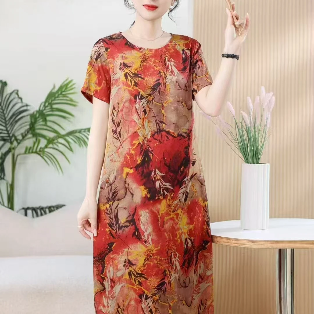 9910-高端时尚连衣裙女夏季新款气质宽松显瘦中长裙【富通物流】