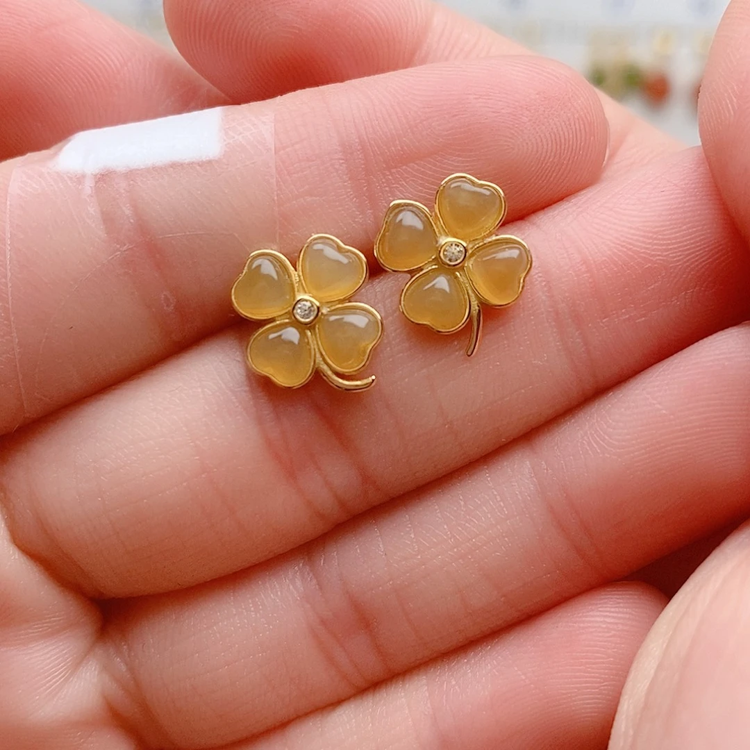 和田玉银S925镶嵌耳饰