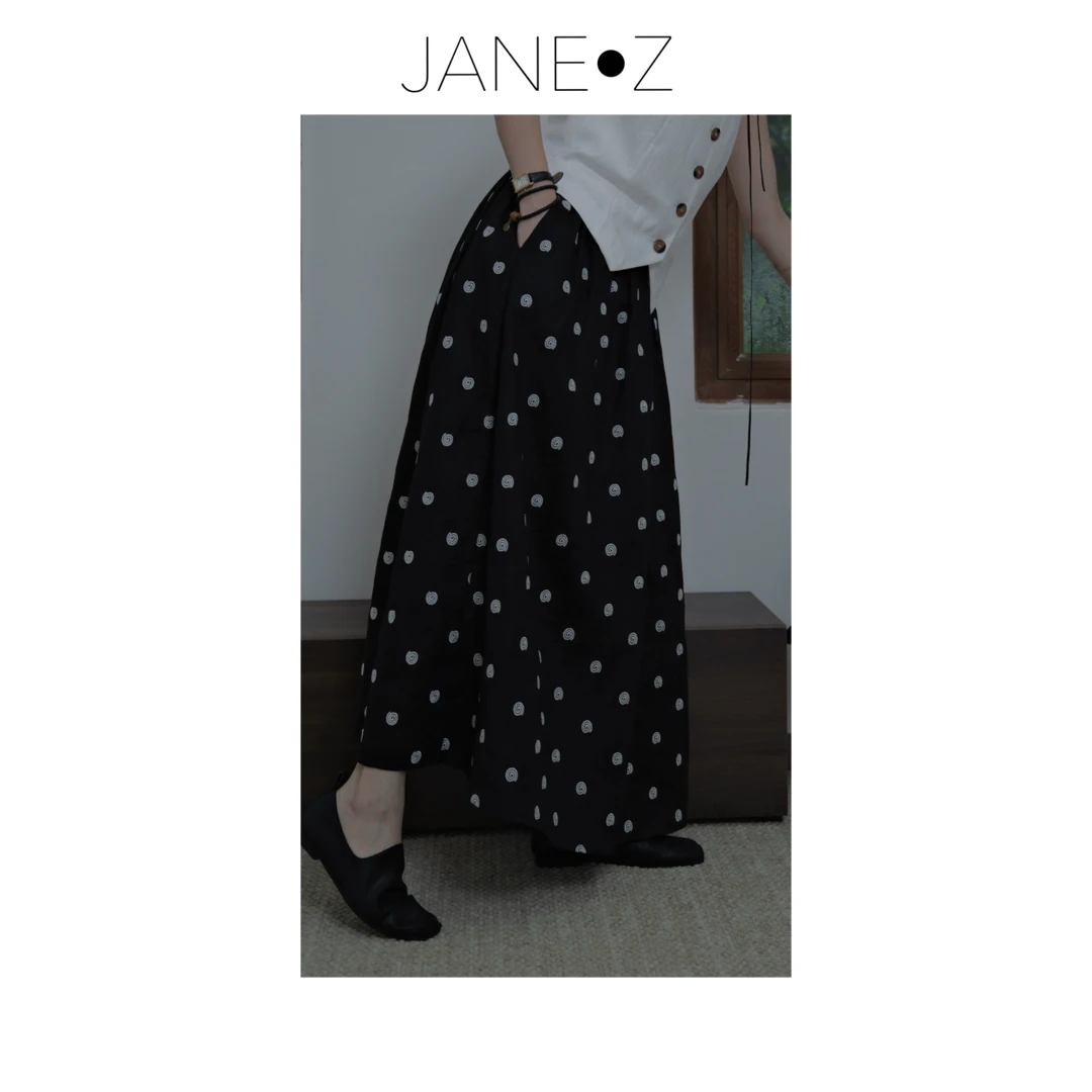 【圆舞曲】100%亚麻日系复古赫本波点伞裙百搭显瘦半身裙JZYC023