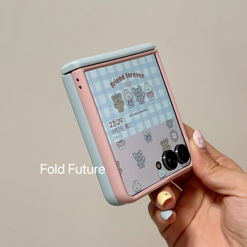 适用三星ZFlip7拼色粉蓝手机壳新款zflip7中轴磁吸铰链全包保护壳