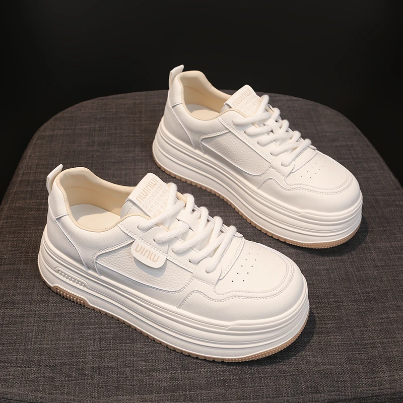 【花本纯】2025秋季新款真皮休闲小白鞋舒适平底增高时尚品牌女鞋