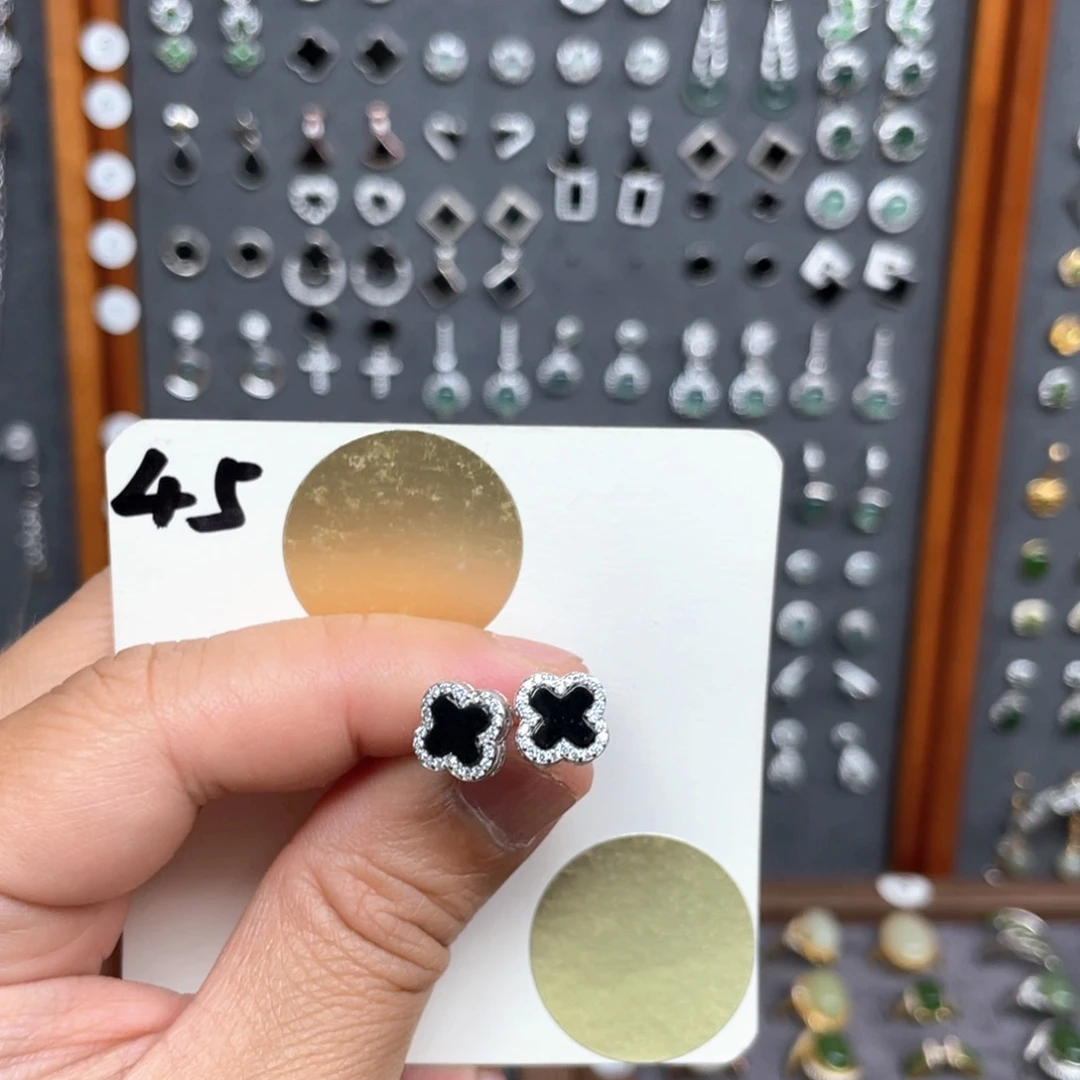 翡翠银S925镶嵌耳饰翡翠45