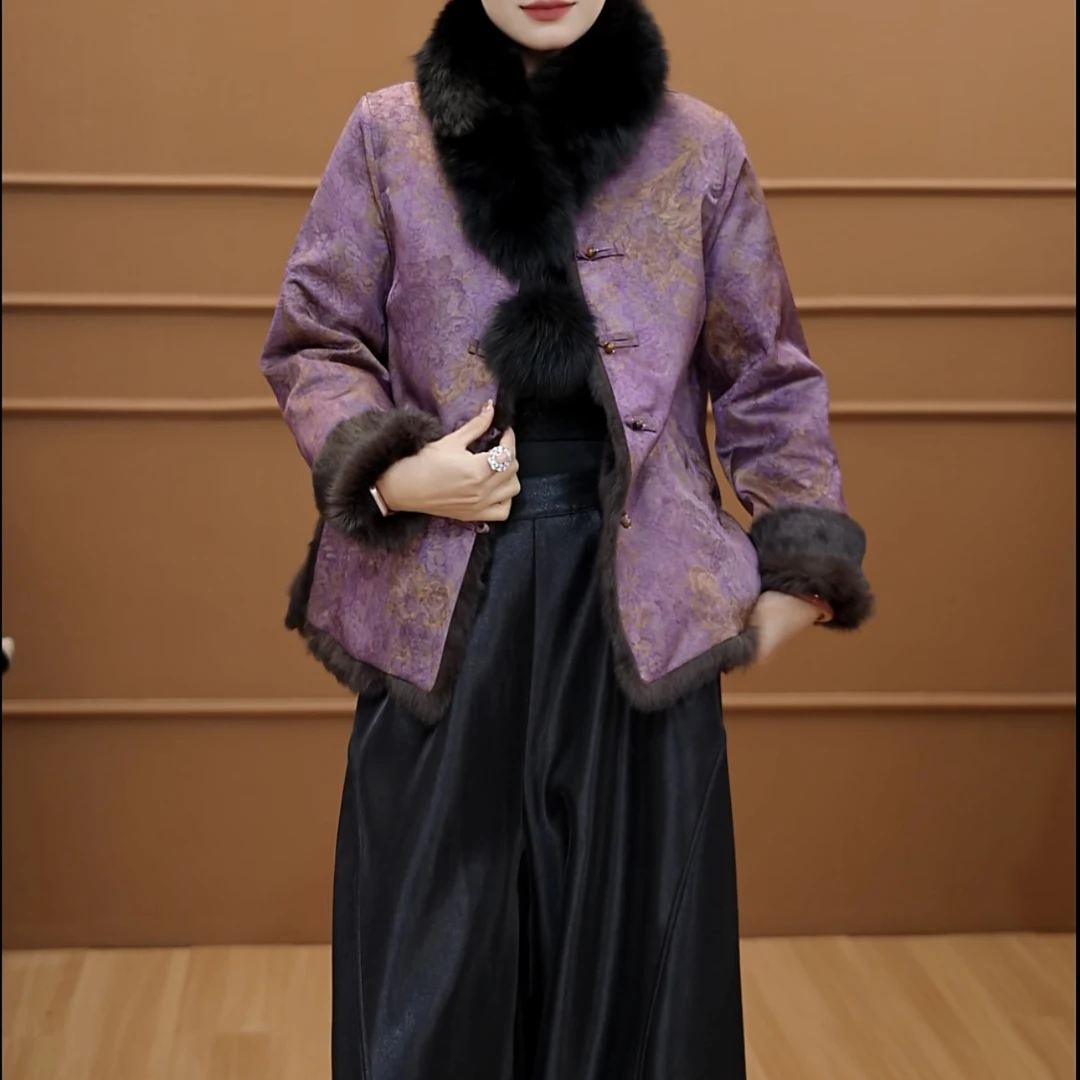 【树雾】冬季加厚双面双穿提花国风上衣新中式气质显瘦保暖冬款唐装