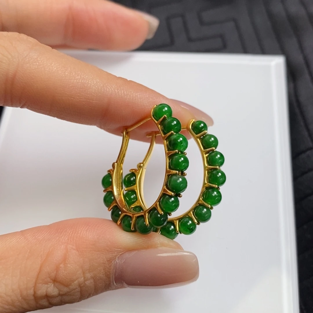 翡翠18K金镶嵌耳饰珠珠