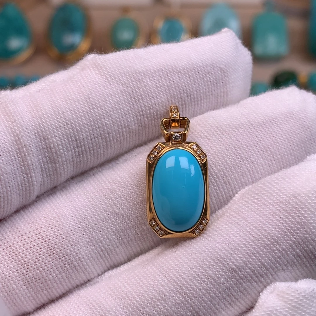 绿松石18K金镶嵌珠宝奇石