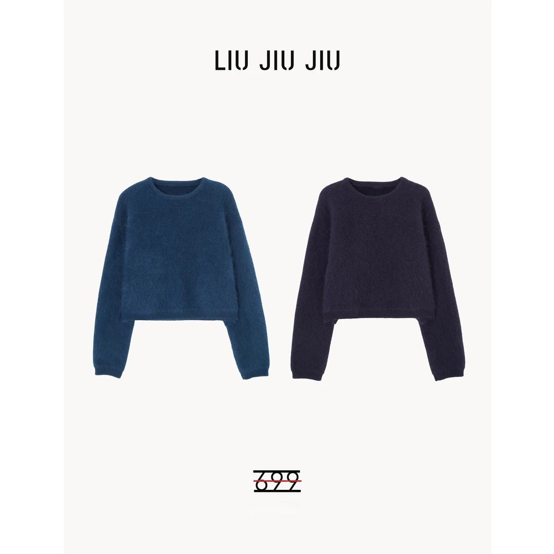 LIUJIUJIU 法式慵懒风小众设计师圆领毛感百搭显瘦毛衣MY2831L