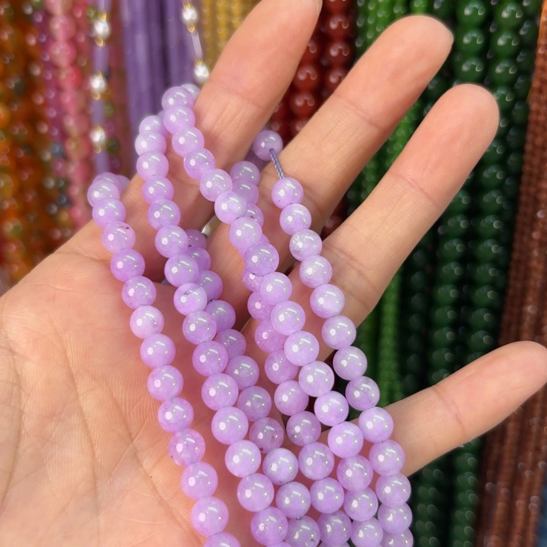 玛瑙/玉髓合金珠宝半成品卡6紫玉圆珠一条