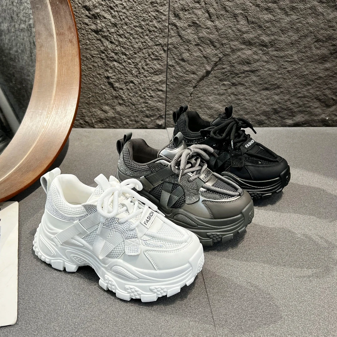 女2025年春季新款水钻经典百搭ins风女鞋潮流增高厚底休闲鞋