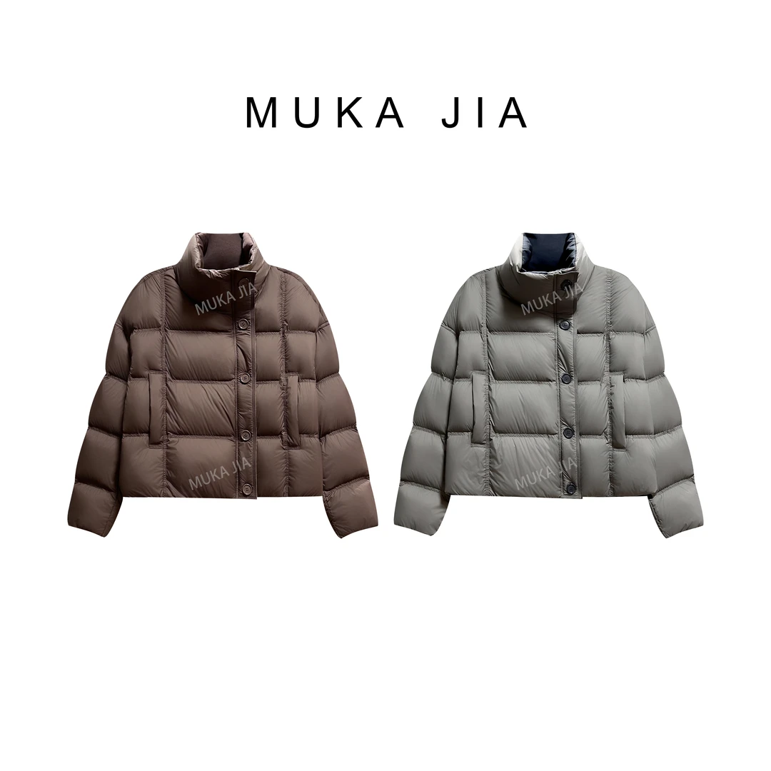 木卡家【立领单排扣羽绒服】定制款新款白鸭绒面包服时尚保暖外套女