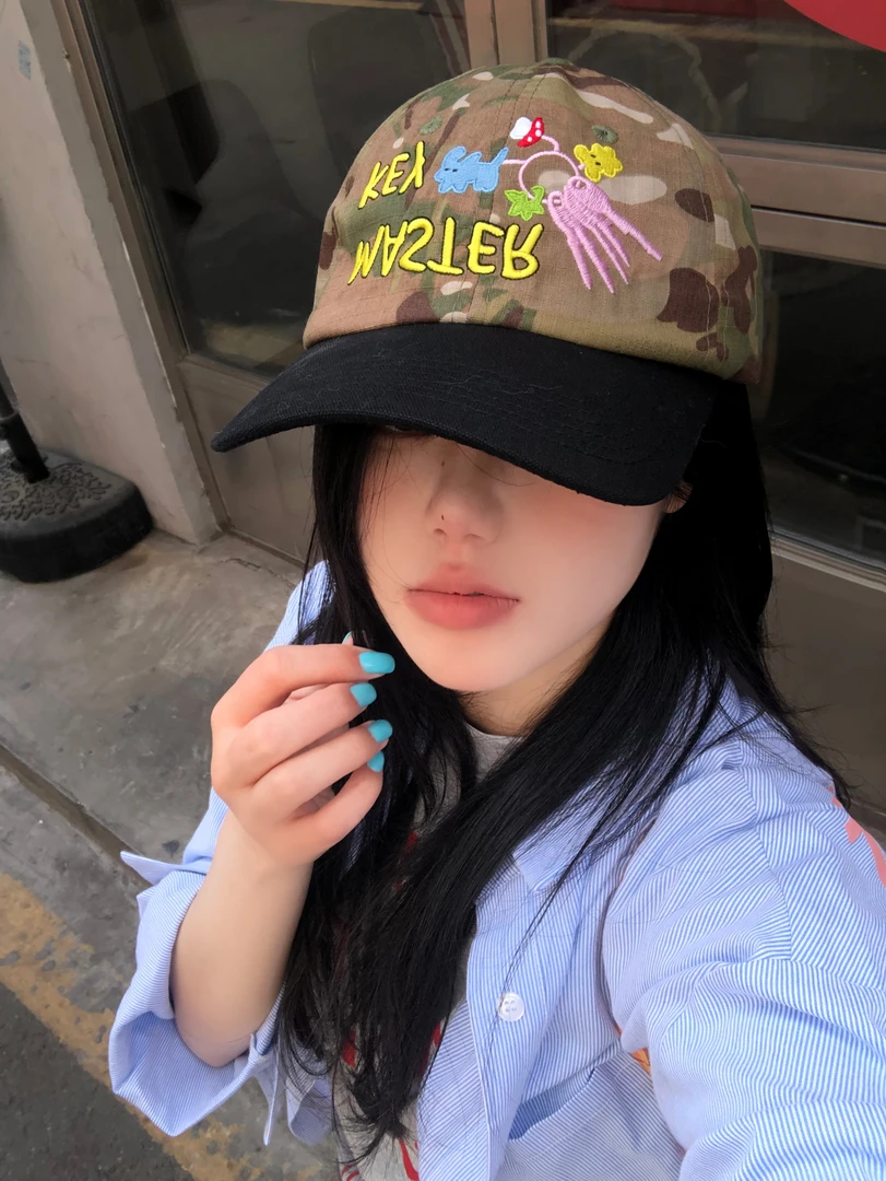 韩版ins趣味钥匙刺绣迷彩棒球帽子女春夏季街头潮牌软顶鸭舌帽男