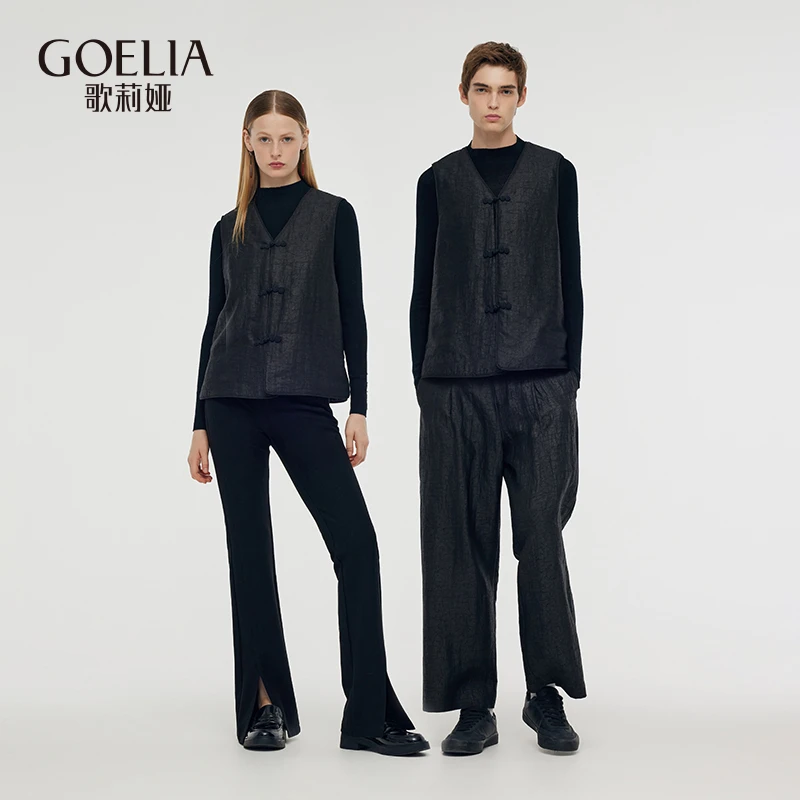 歌莉娅冬季香云纱丝绵中式马甲男女同款1CNL6A2N0