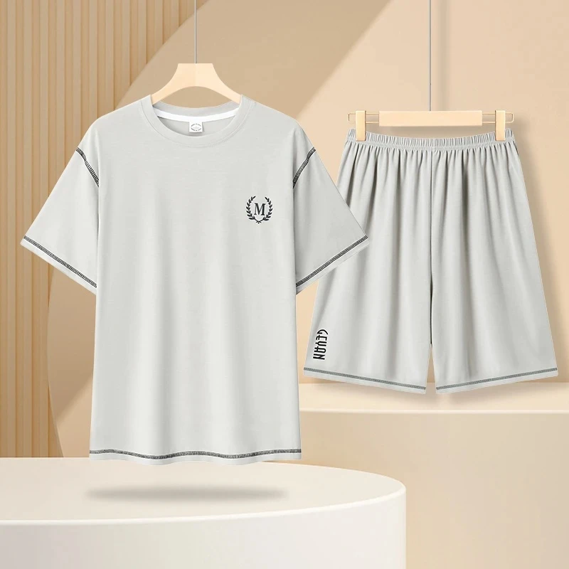 睡衣男夏季莫代尔短袖短裤新款透气时尚休闲可外穿凉感家居服套装
