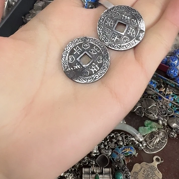 红***足银玻璃足银挂件一对