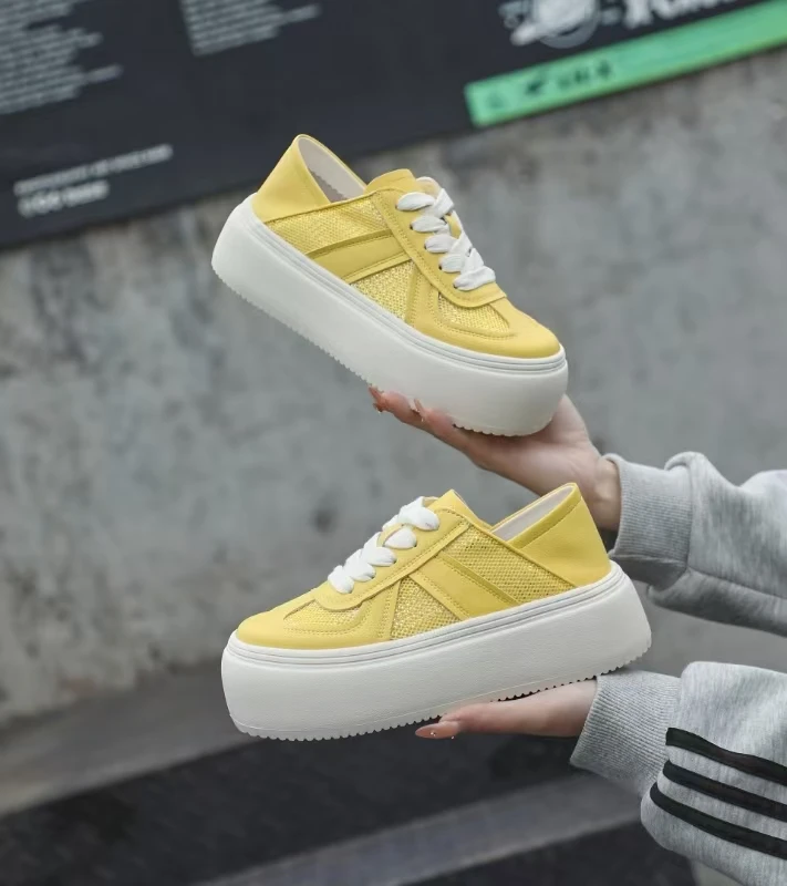 板鞋夏季中跟厚底小白网鞋休闲板鞋系带春夏季韩系休闲风