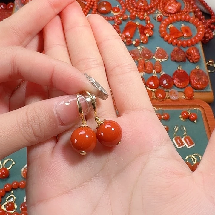 南红玛瑙银S925镶嵌12耳饰