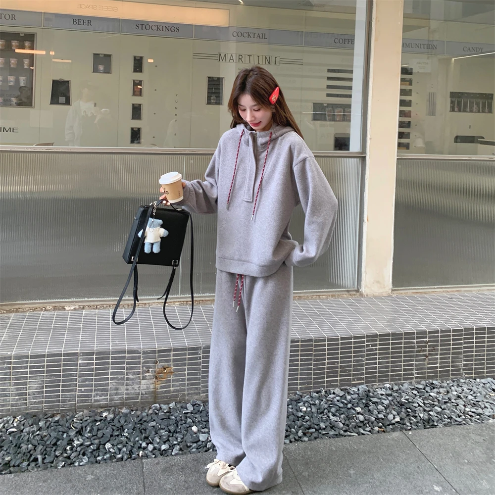 灰色休闲运动卫衣套装女春秋2025新款减龄宽松高级感超好看ootd