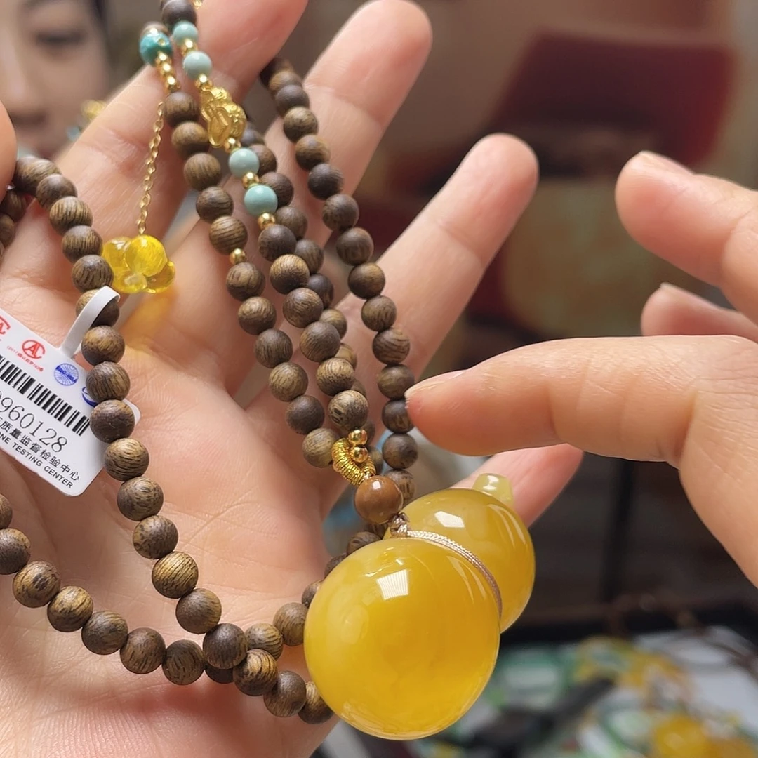 蜜蜡银S925镀金镶嵌裸石吊坠