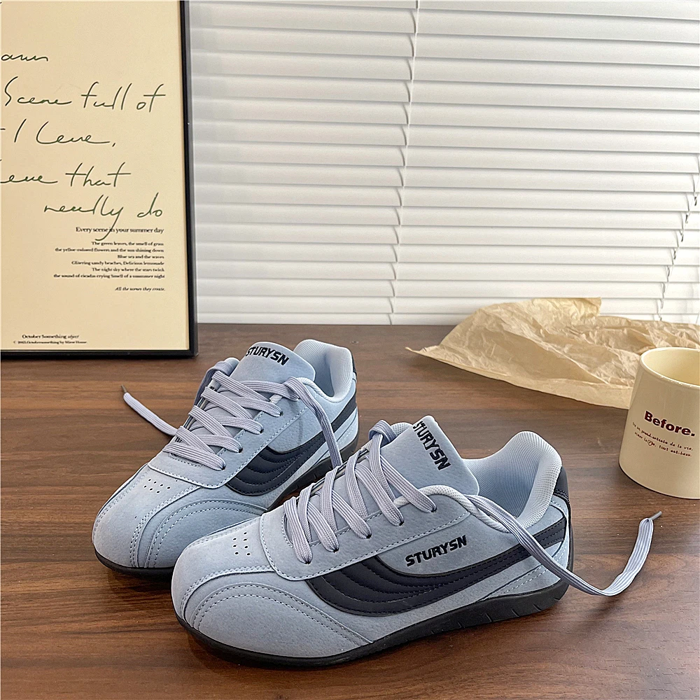 易少年  蓝色德训鞋女2025夏季新款阿甘鞋百搭学生平底运动休闲鞋