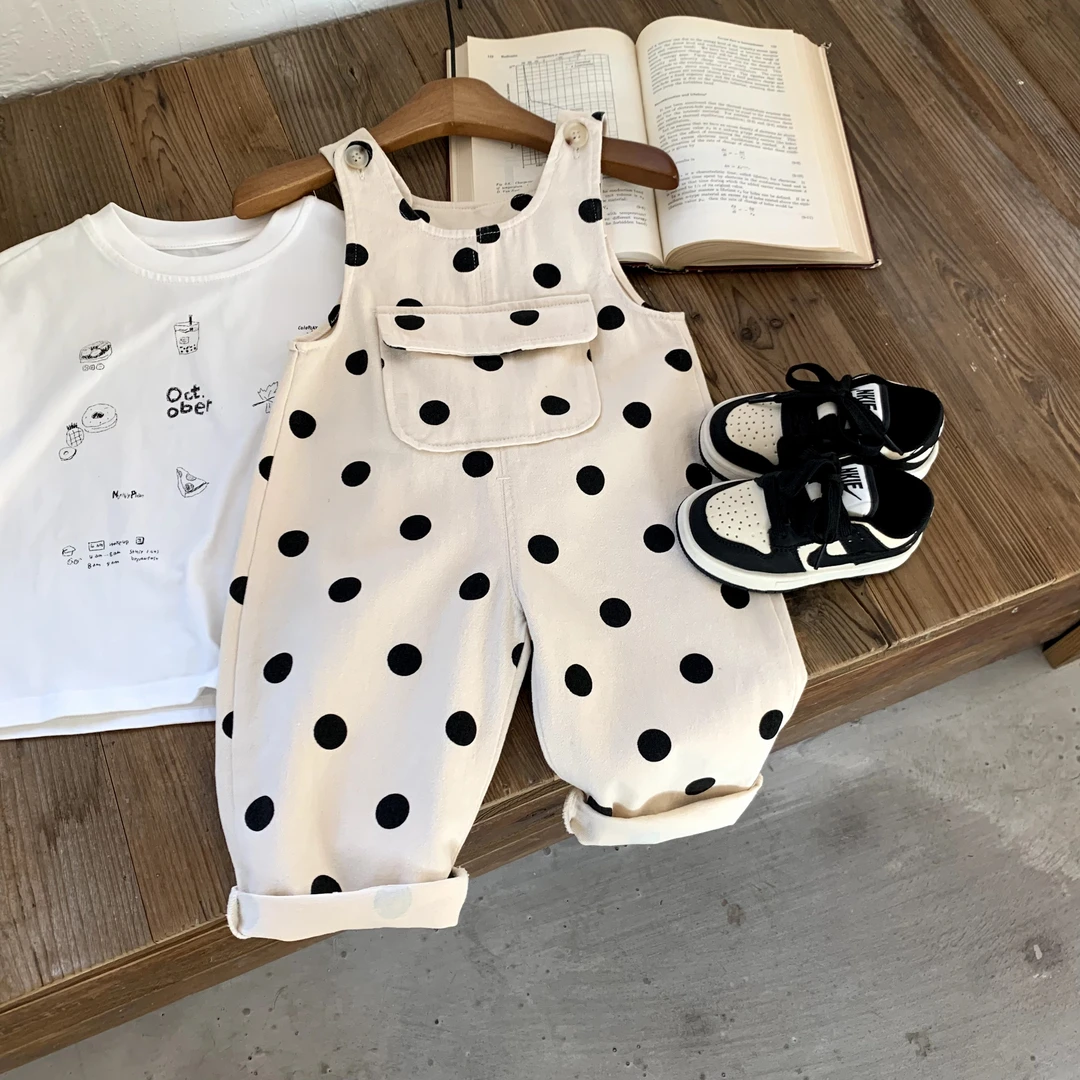 超鸡可爱~质量吼棒~春秋韩版儿童圆点棉布背带裤洋气男女宝连体衣