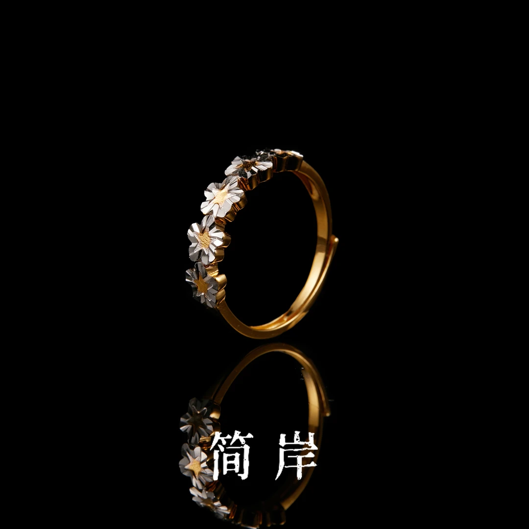 925银戒指 S925银蝶恋花戒指撞色