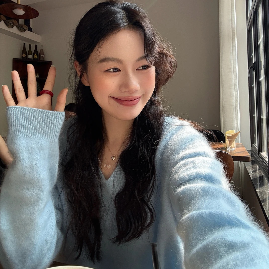 Seyora【羊莱云感】绵羊毛山羊绒慵懒V领长袖毛针织衫 G37002SY53