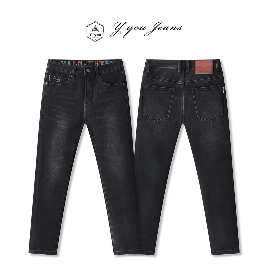 【阿克苏Ⅰ类长绒棉】秋季新款哑光黑灰百搭修身小直筒细纱男士牛仔