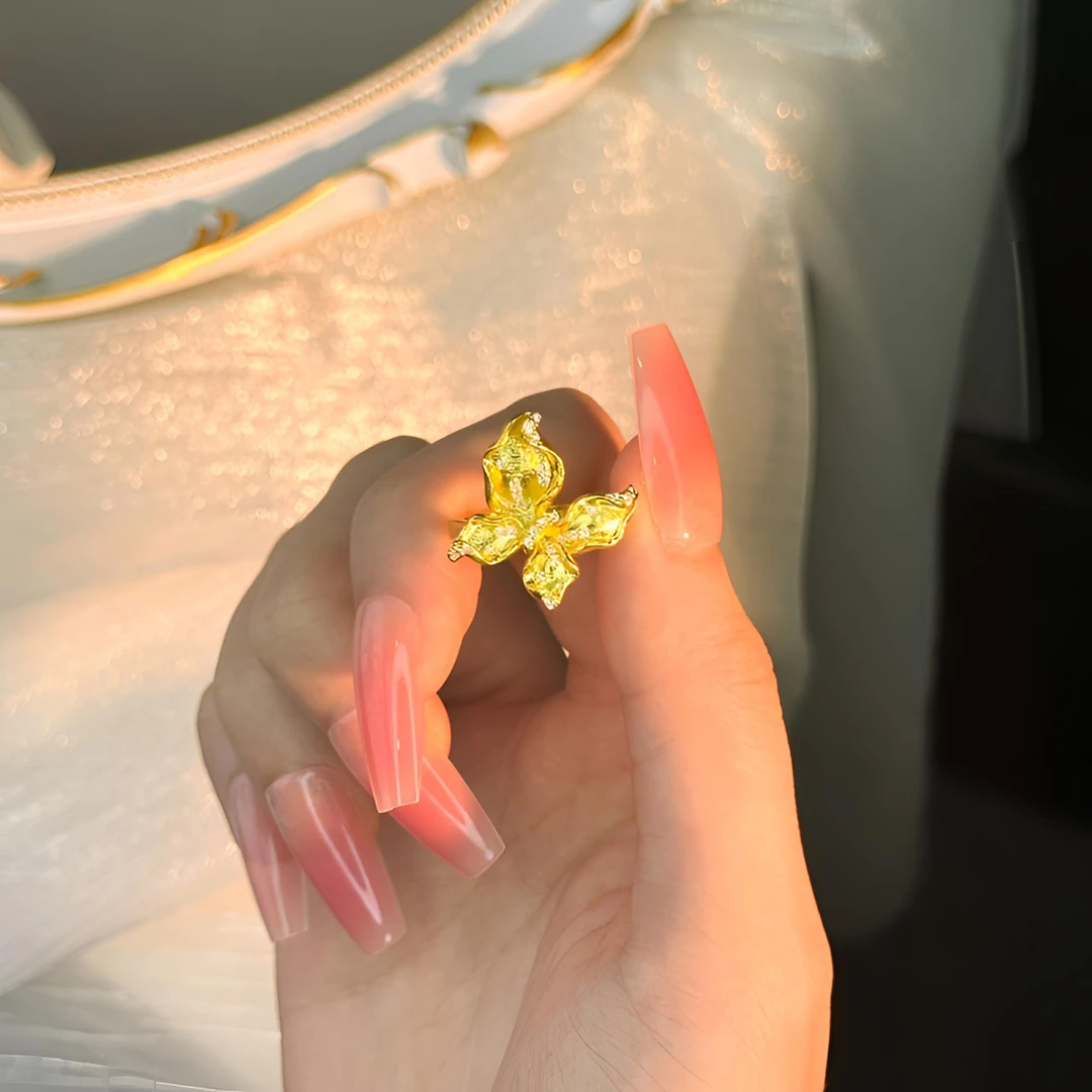 【嘉奈】足金999盈盈漫舞蝶戒指气质轻奢精致可调节精美蝴蝶戒指E