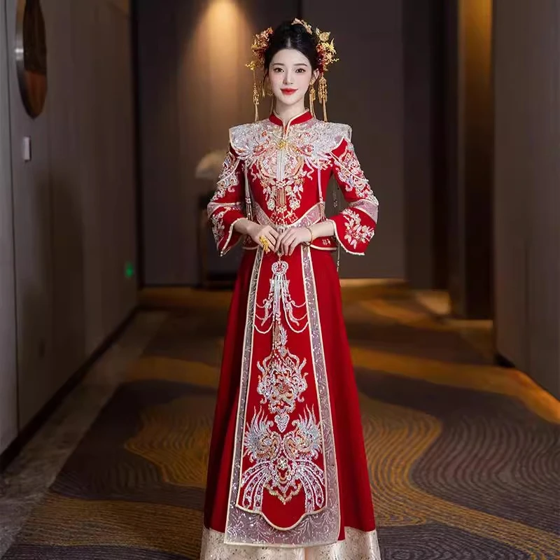 秀禾服新娘2025新款奢华敬酒服凤冠霞帔中式嫁衣结婚服出阁服重工