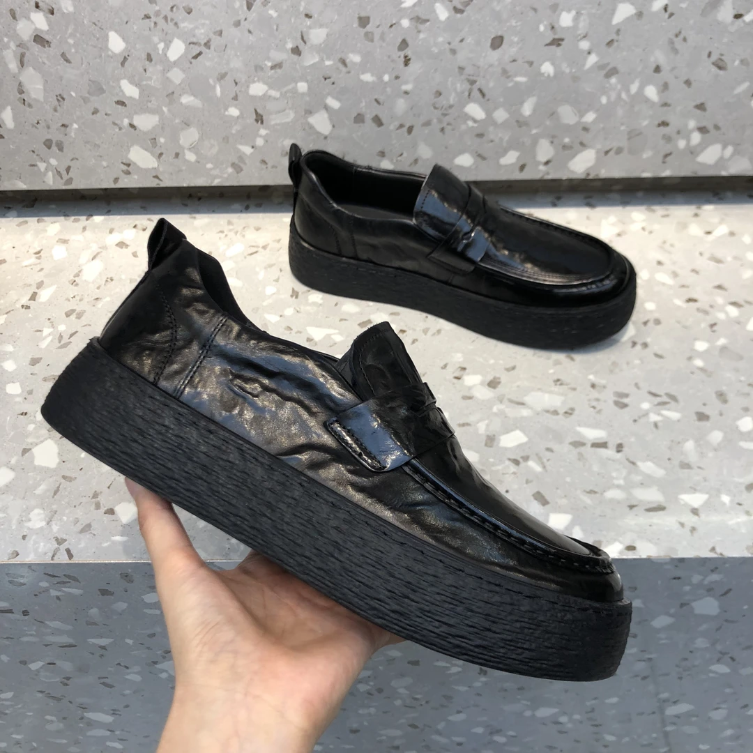 商务休闲乐福鞋皮鞋牛皮男款潮流一脚蹬真皮豆豆鞋时尚潮鞋年轻人