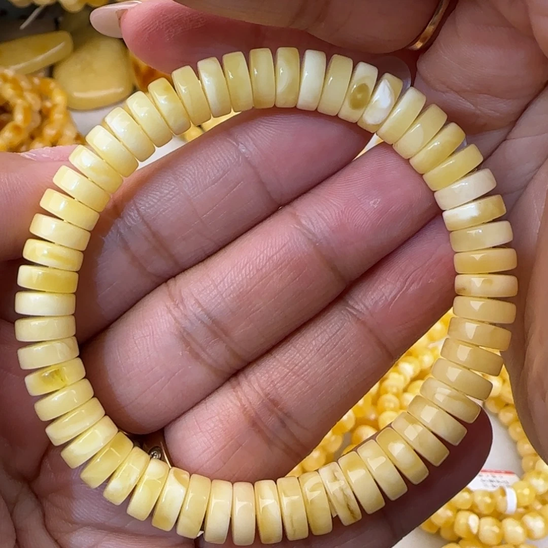 蜜蜡未镶嵌手链浓白花药片手串