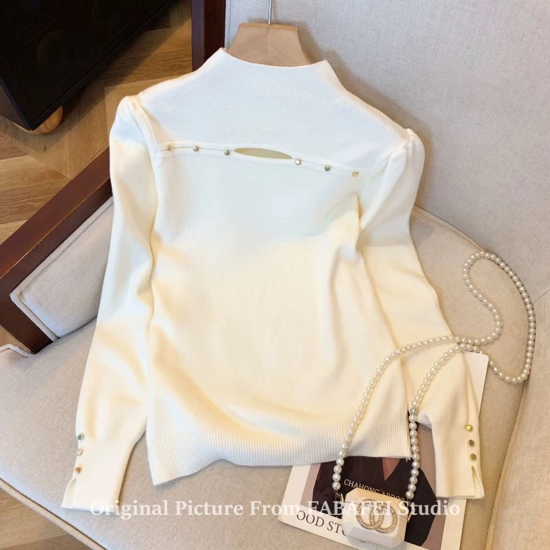 纯色套头镂空毛针织衫韩版秋冬修身网红高领毛半高领时尚