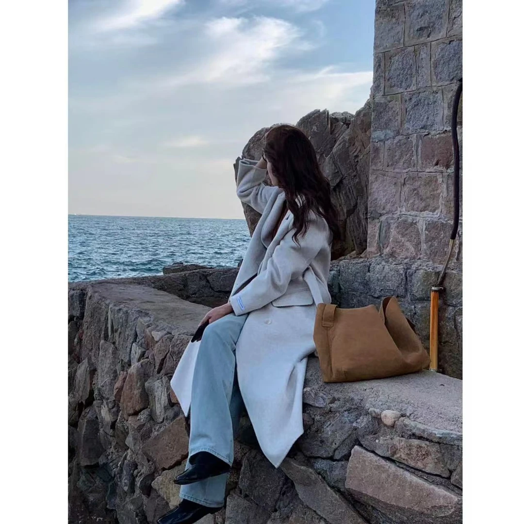 【拿捏韩系氛围感】简约气质翻领长款大衣（配腰带）106206   衣长1