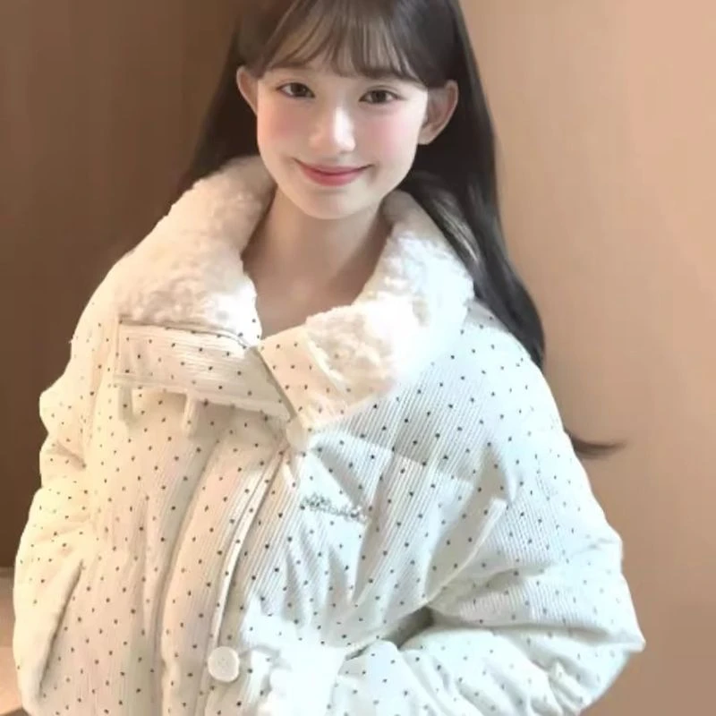 奶呼呼软妹波点面包服加厚软糯外套冬季可爱减龄学院风棉服女