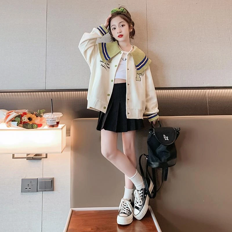 女童棒球服春秋2023新款网红儿童时髦夹克中大童秋装外套上衣洋气