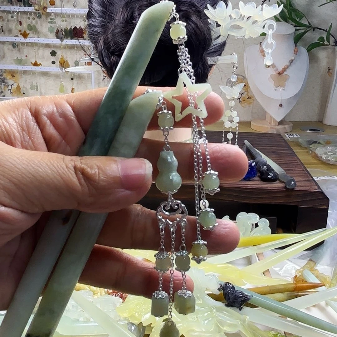 蛇纹石玉发饰合金